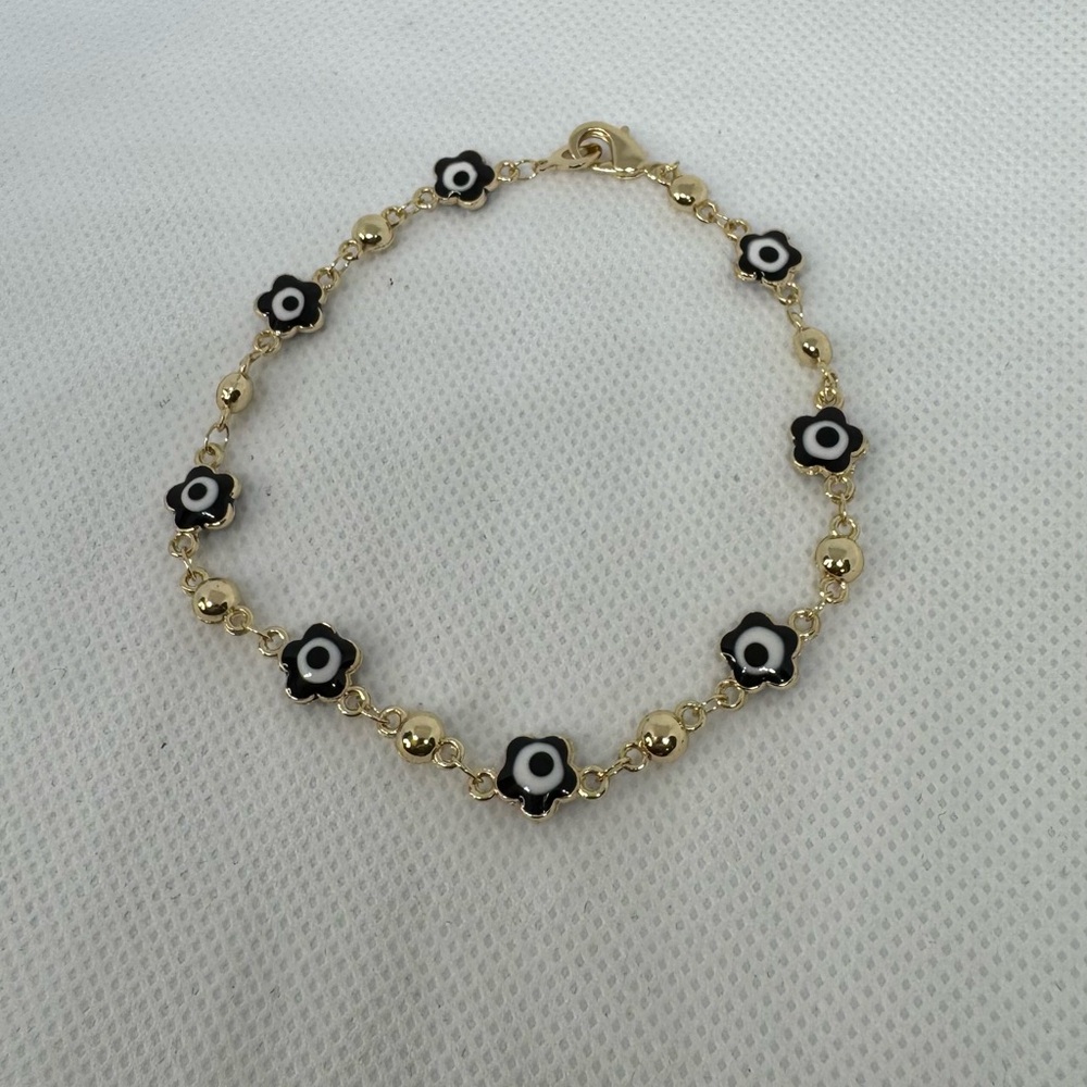 Gold-Tone Black & White Flower Link Bracelet - Women Jewelry